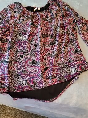 Cato Black Paisley Long Sleeve Blouse with Pink & Purple Accents